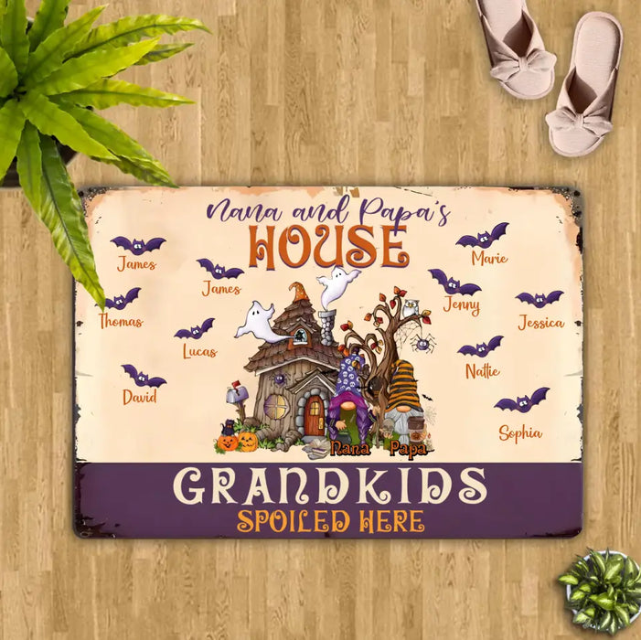 Custom Personalized Nana & Papa's House Doormat - Halloween Gift Idea For Grandparents With Up to 10 Kids - Grandkids Spoiled Here