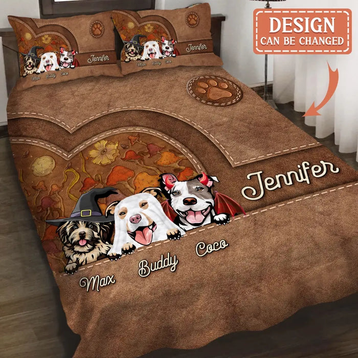 Custom Personalized Dog Halloween Quilt Bed Sets - Gift Idea For Dog Lover - Upto 6 Dogs