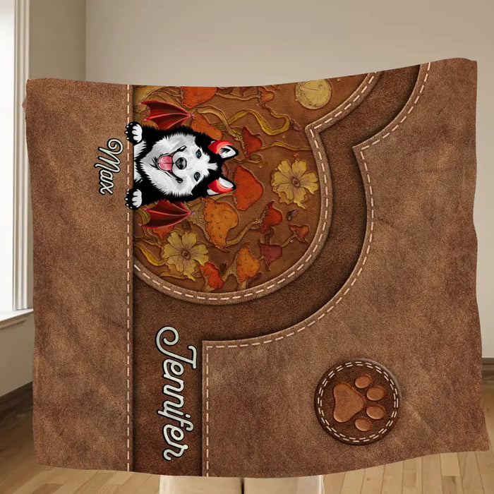 Custom Personalized Dog Halloween Fleece Throw Blanket/ Quilt Blanket - Gift Idea For Dog Lover - Upto 6 Dogs