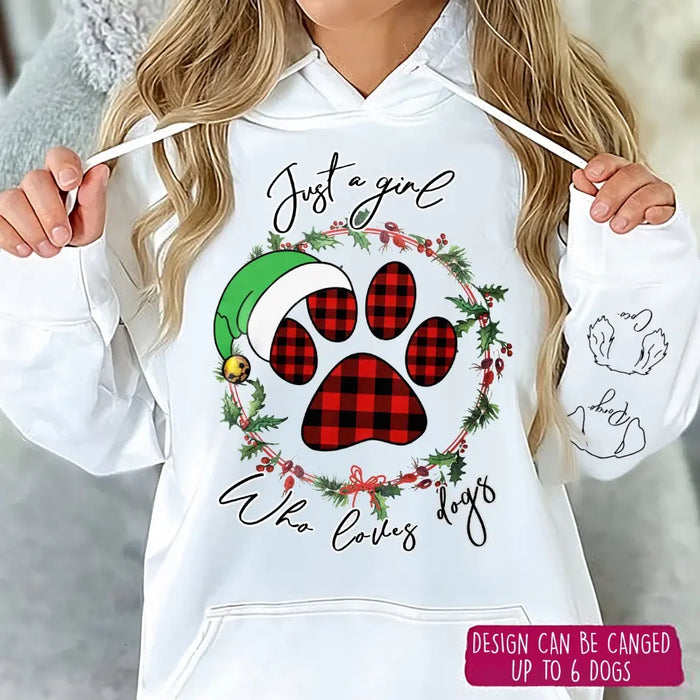 Custom Personalized Dog Mom Unisex Fleece Hoodie - Christmas Gift Idea For Dog Lover - Upto 6 Dogs - Just A Girl Who Loves Dogs