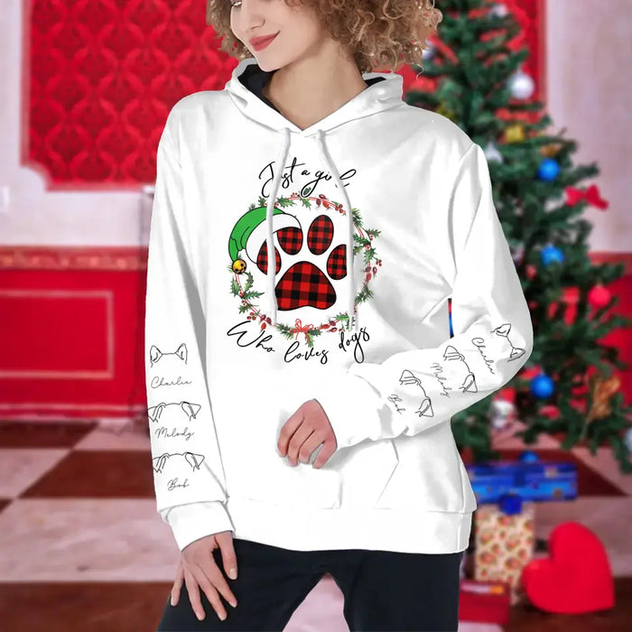 Custom Personalized Dog Mom Unisex Fleece Hoodie - Christmas Gift Idea For Dog Lover - Upto 6 Dogs - Just A Girl Who Loves Dogs