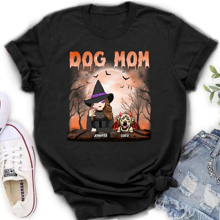 Custom Personalized Dog Mom T-Shirt/ Long Sleeve/ Sweatshirt/ Hoodie - Halloween Gift Idea For Witch/ Dog Lover - Upto 6 Dogs