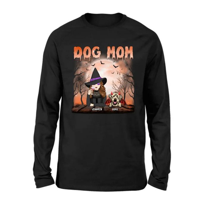 Custom Personalized Dog Mom T-Shirt/ Long Sleeve/ Sweatshirt/ Hoodie - Halloween Gift Idea For Witch/ Dog Lover - Upto 6 Dogs