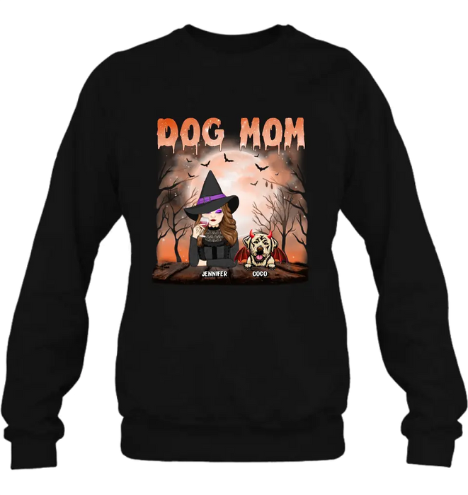 Custom Personalized Dog Mom T-Shirt/ Long Sleeve/ Sweatshirt/ Hoodie - Halloween Gift Idea For Witch/ Dog Lover - Upto 6 Dogs