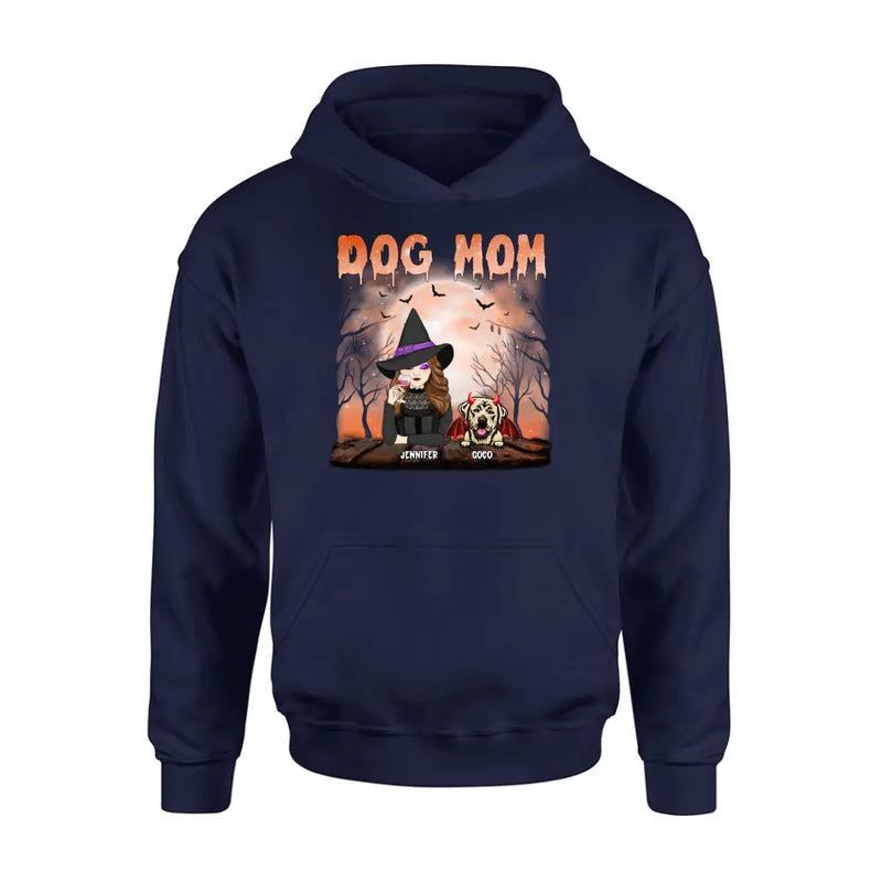 Personalized Dog Mom T-Shirt/Long Sleeve/Sweatshirt/Hoodie - Halloween Gift Idea For Witch/Dog Lover - Up to 6 Dogs