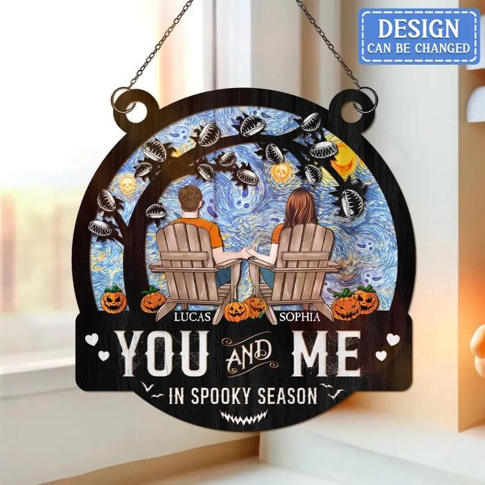 Custom Personalized Couple Halloween Hanging Suncatcher Ornament - Gift Idea For Couple - You And Me In Spooky Season