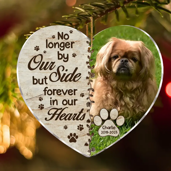 Custom Personalized Memorial Dog Heart Shaped Acrylic Ornament - Christmas Gift, Sympathy Gift For Pet Owners, Pet Lovers - Upload Photo - No Longer By Our Side But Forever in Our Hearts