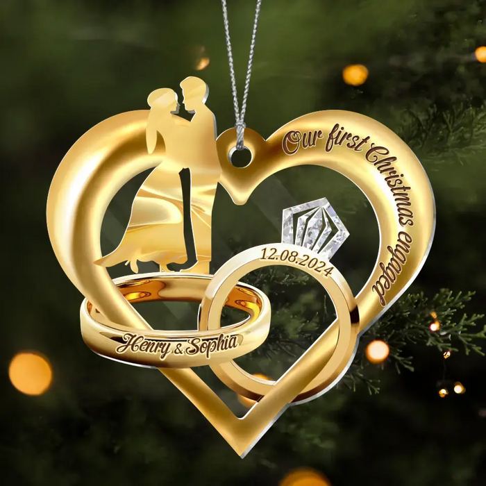 Custom Personalized Rings Of Love Acrylic Ornament - Gift Idea For Couple - Our First Christmas Married