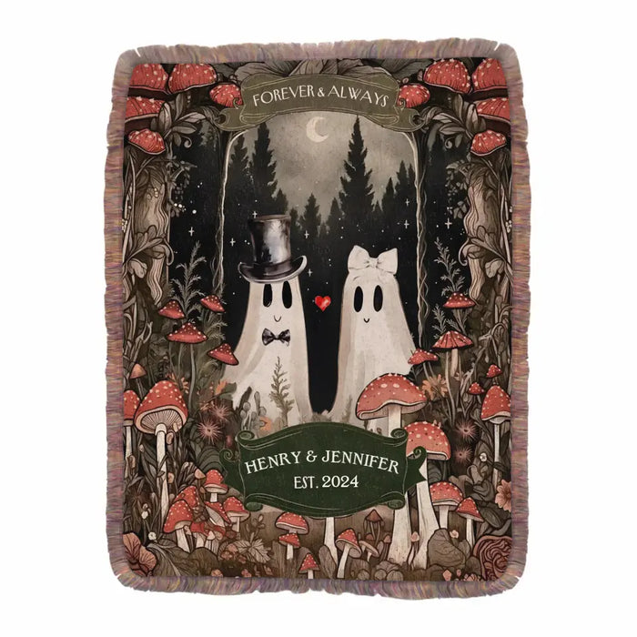 Personalized Ghose Couple Ultra -Soft Mixed Green Fringe Blanket - Halloween/Anniversary Gift Idea For Couple Forever & Always