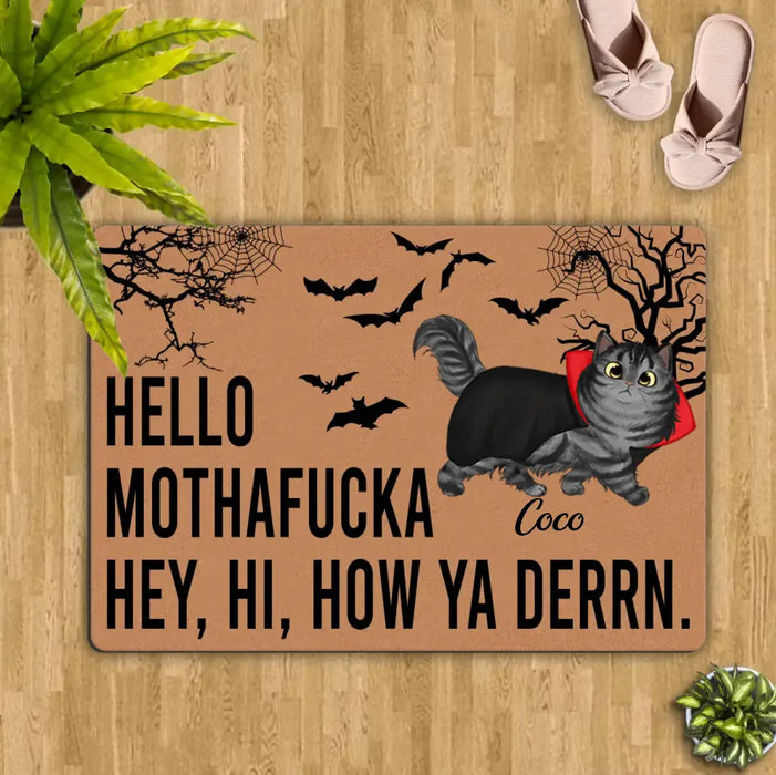 Custom Personalized Cat Doormat - Halloween Gift Idea For Cat Lover - Upto 5 Cats - Hello Mothafucka