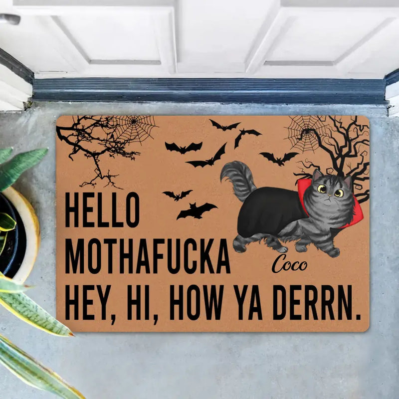 Personalized Cat Doormat - Halloween Gift Idea For Cat Lover - Up to 5 Cats - Hello Mothafucka
