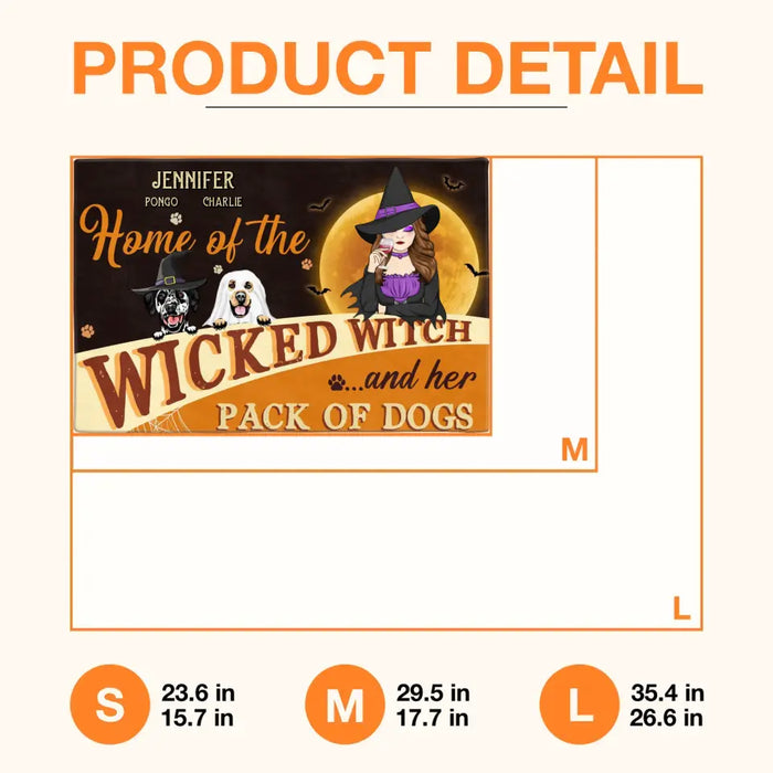 Custom Personalized Halloween Witch Dog Doormat - Gift Idea For Family/ Pet Lover - Upto 7 Dogs - Home Of The Wicked Witch And Her Pack Of Dogs