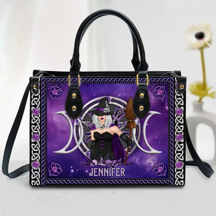 Custom Personalized Triple Moon Witch PU Leather Handbag with Long Straps - Halloween/ Witch/ Friend Gift Idea