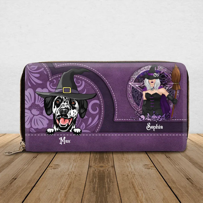 Custom Personalized Witch Pets Long Wallet - Halloween/ Birthday Gift Idea For Dog/ Cat Lover - Upto 5 Pets