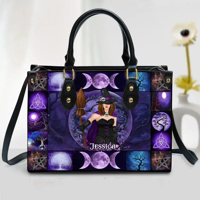 Custom Personalized With PU Leather Handbag with Long Straps - Gift Idea For Witch/ Halloween - Custom Witch's Name