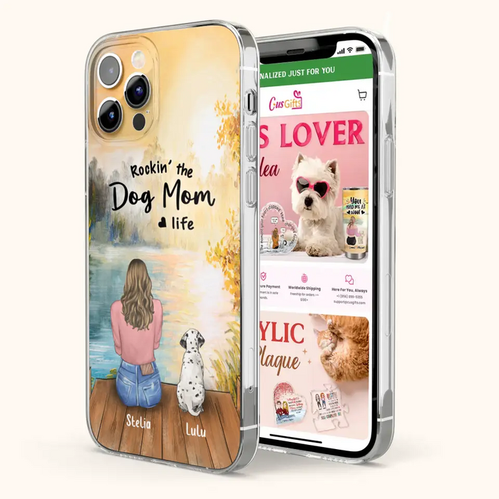 Custom Personalized Dog Mom Phone Case - Gifts For Dog Lovers With Upto 4 Dogs - Rockin' The Dog Mom Life - Case For iPhone, Samsung And Xiaomi