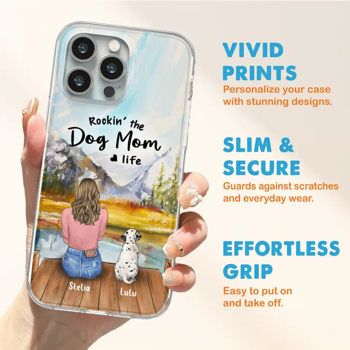 Custom Personalized Dog Mom Phone Case - Gifts For Dog Lovers With Upto 4 Dogs - Rockin' The Dog Mom Life - Case For iPhone, Samsung And Xiaomi