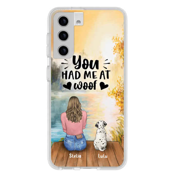 Custom Personalized Dog Mom Phone Case - Best Gift Idea For Dog Lovers - Upto 4 Dogs - You Had Me At Woof - Case For iPhone, Samsung And Xiaomi