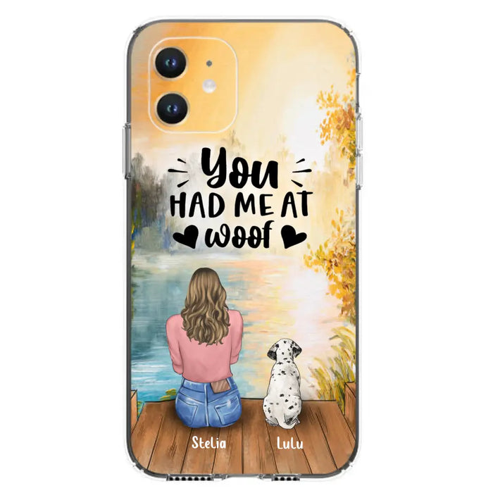 Custom Personalized Dog Mom Phone Case - Best Gift Idea For Dog Lovers - Upto 4 Dogs - You Had Me At Woof - Case For iPhone, Samsung And Xiaomi