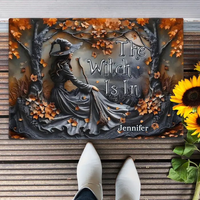 Custom Personalized Witch Broom Doormat - Halloween/ Birthday Gift Idea For Yourself, Women, Witch Lovers - The Witch Is In