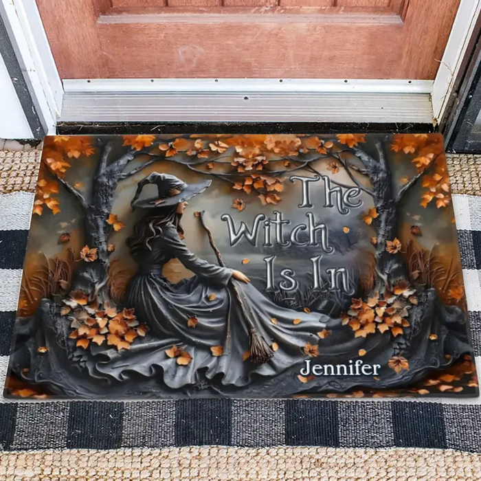 Custom Personalized Witch Broom Doormat - Halloween/ Birthday Gift Idea For Yourself, Women, Witch Lovers - The Witch Is In