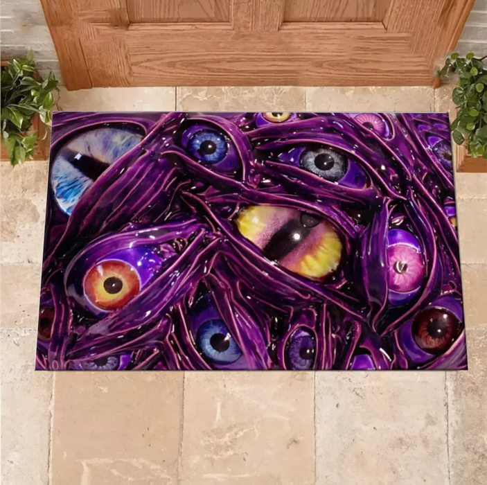 Custom Personalized Creepy Glowing Eyes Doormat - Halloween Gift Idea