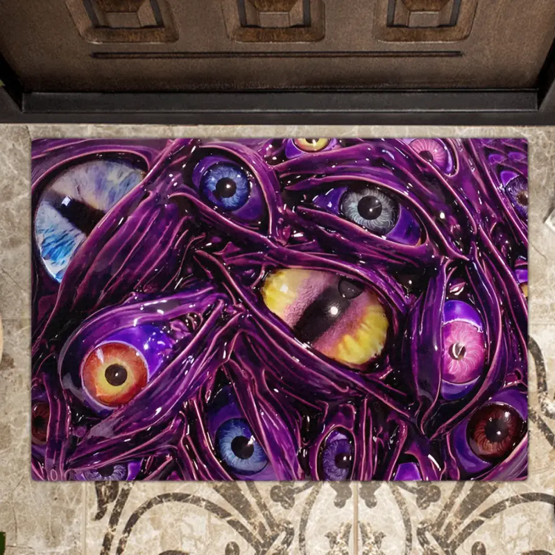 Custom Personalized Creepy Glowing Eyes Doormat - Halloween Gift Idea