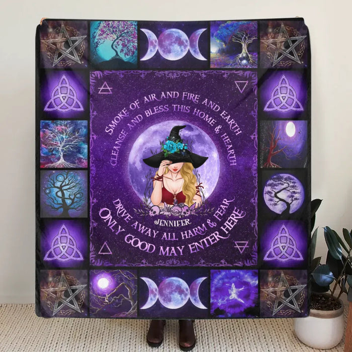 Custom Personalized Witch Fleece/ Quilt Blanket - Drive Away All Harm & Fear, Only Good May Enter Here