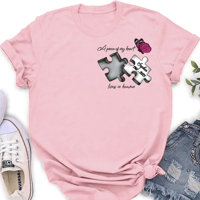 Custom Personalized Memorial Butterfly Shirt/ Hoodie - Memorial Gift Idea - A Piece Of My Heart Lives In Heaven