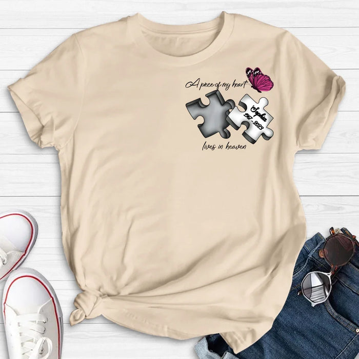 Custom Personalized Memorial Butterfly Shirt/ Hoodie - Memorial Gift Idea - A Piece Of My Heart Lives In Heaven