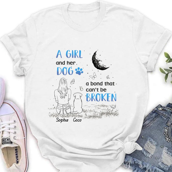 Custom Personalized Girl And Dog T-shirt/ Long Sleeve/ Sweatshirt/ Hoodie - Memorial Gift Idea For Dog Lover - A Girl And Her Dog A Bond That Can't Be Broken