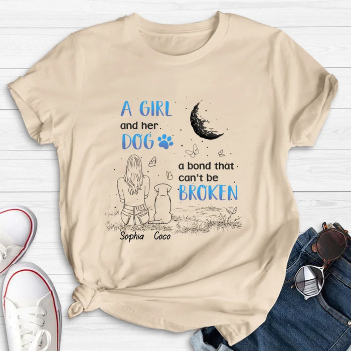 Custom Personalized Girl And Dog T-shirt/ Long Sleeve/ Sweatshirt/ Hoodie - Memorial Gift Idea For Dog Lover - A Girl And Her Dog A Bond That Can't Be Broken