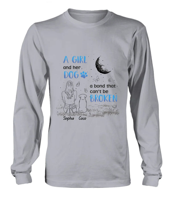 Custom Personalized Girl And Dog T-shirt/ Long Sleeve/ Sweatshirt/ Hoodie - Memorial Gift Idea For Dog Lover - A Girl And Her Dog A Bond That Can't Be Broken