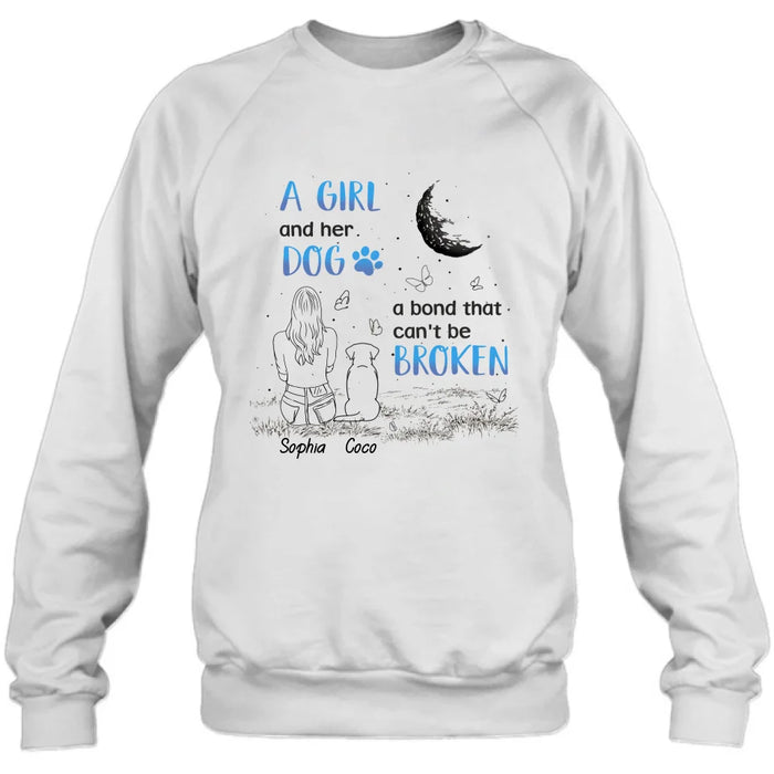 Custom Personalized Girl And Dog T-shirt/ Long Sleeve/ Sweatshirt/ Hoodie - Memorial Gift Idea For Dog Lover - A Girl And Her Dog A Bond That Can't Be Broken