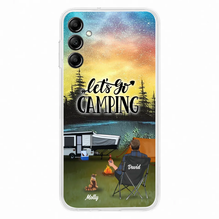 Custom Personalized Night Camping Phone Case - Solo/ Couple With Upto 6 Pets - Gift For Camping Lover - Let's Go Camping - Case For iPhone And Samsung