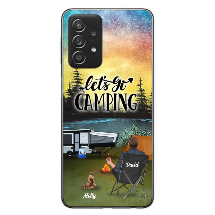 Custom Personalized Night Camping Phone Case - Solo/ Couple With Upto 6 Pets - Gift For Camping Lover - Let's Go Camping - Case For iPhone And Samsung