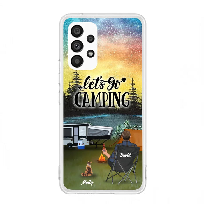 Custom Personalized Night Camping Phone Case - Solo/ Couple With Upto 6 Pets - Gift For Camping Lover - Let's Go Camping - Case For iPhone And Samsung