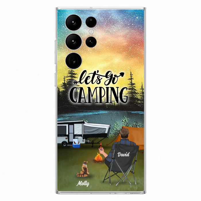 Custom Personalized Night Camping Phone Case - Solo/ Couple With Upto 6 Pets - Gift For Camping Lover - Let's Go Camping - Case For iPhone And Samsung