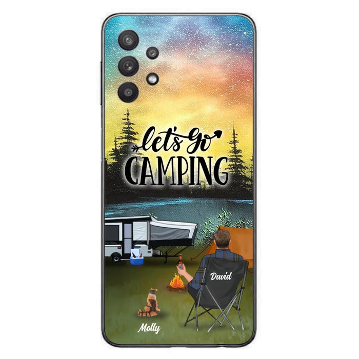 Custom Personalized Night Camping Phone Case - Solo/ Couple With Upto 6 Pets - Gift For Camping Lover - Let's Go Camping - Case For iPhone And Samsung