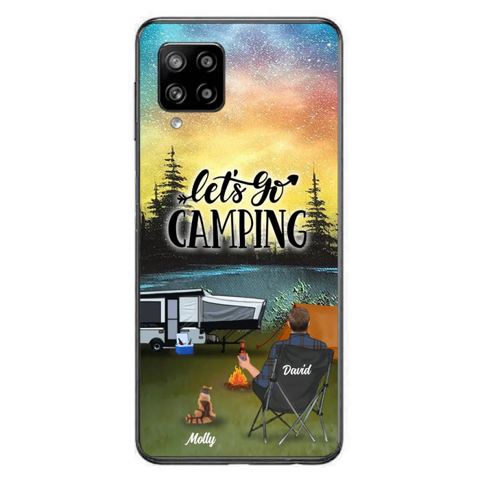 Custom Personalized Night Camping Phone Case - Solo/ Couple With Upto 6 Pets - Gift For Camping Lover - Let's Go Camping - Case For iPhone And Samsung