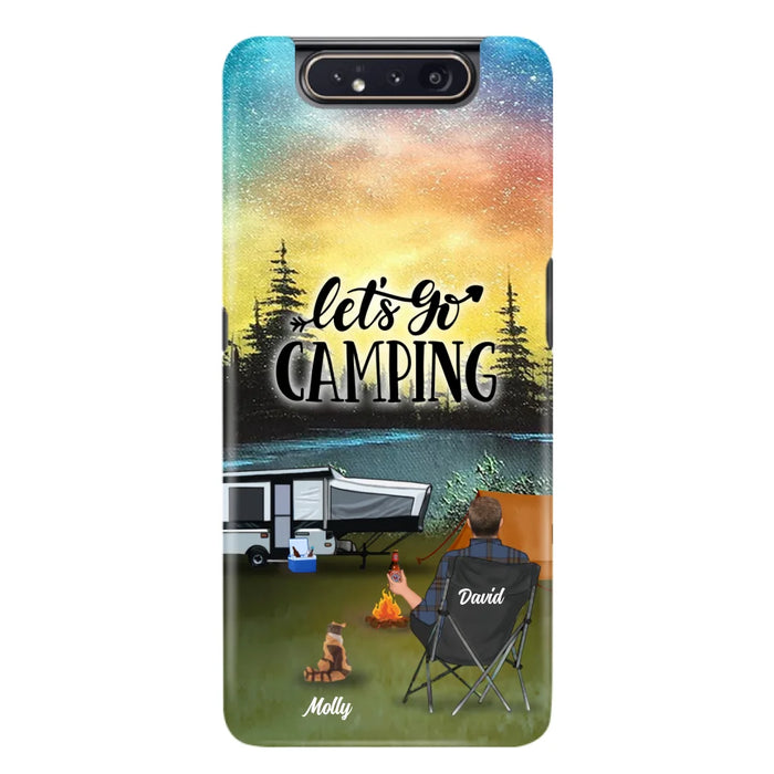 Custom Personalized Night Camping Phone Case - Solo/ Couple With Upto 6 Pets - Gift For Camping Lover - Let's Go Camping - Case For iPhone And Samsung