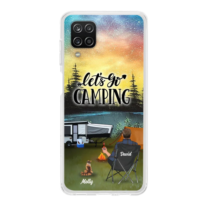 Custom Personalized Night Camping Phone Case - Solo/ Couple With Upto 6 Pets - Gift For Camping Lover - Let's Go Camping - Case For iPhone And Samsung