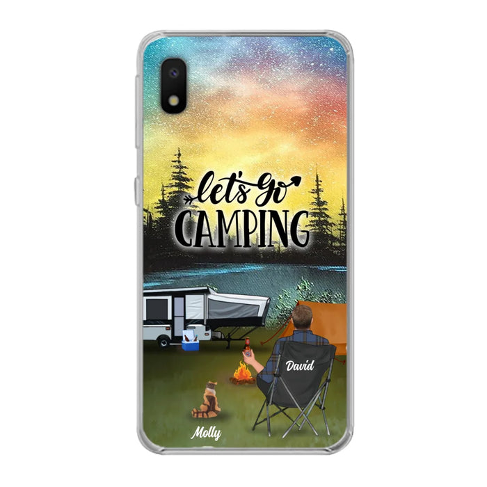 Custom Personalized Night Camping Phone Case - Solo/ Couple With Upto 6 Pets - Gift For Camping Lover - Let's Go Camping - Case For iPhone And Samsung