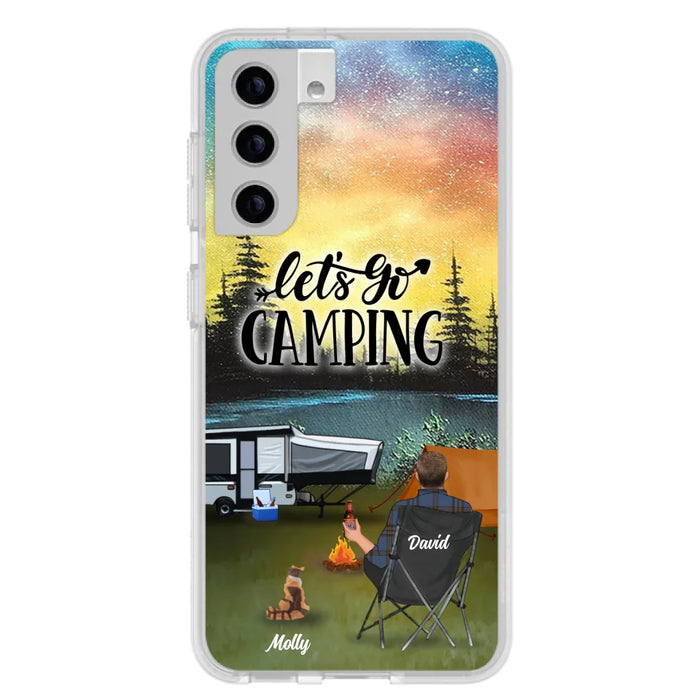 Custom Personalized Night Camping Phone Case - Solo/ Couple With Upto 6 Pets - Gift For Camping Lover - Let's Go Camping - Case For iPhone And Samsung