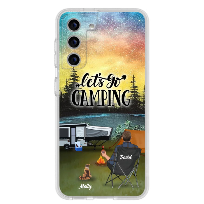 Custom Personalized Night Camping Phone Case - Solo/ Couple With Upto 6 Pets - Gift For Camping Lover - Let's Go Camping - Case For iPhone And Samsung