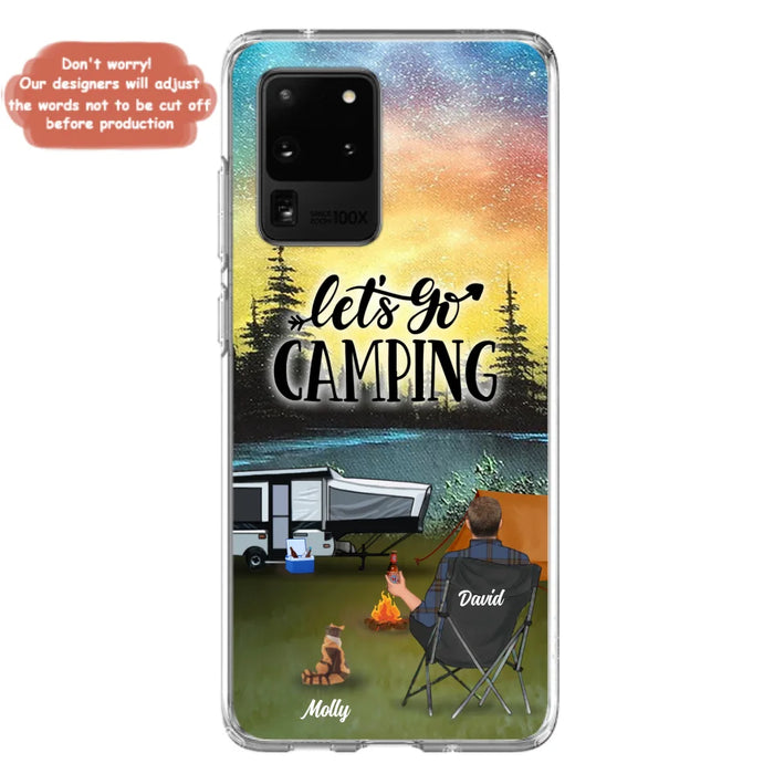 Custom Personalized Night Camping Phone Case - Solo/ Couple With Upto 6 Pets - Gift For Camping Lover - Let's Go Camping - Case For iPhone And Samsung