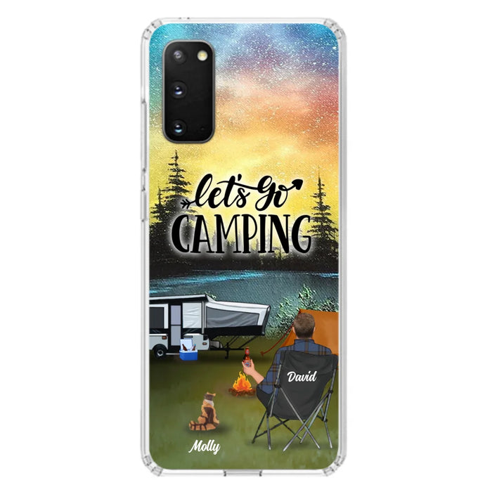 Custom Personalized Night Camping Phone Case - Solo/ Couple With Upto 6 Pets - Gift For Camping Lover - Let's Go Camping - Case For iPhone And Samsung