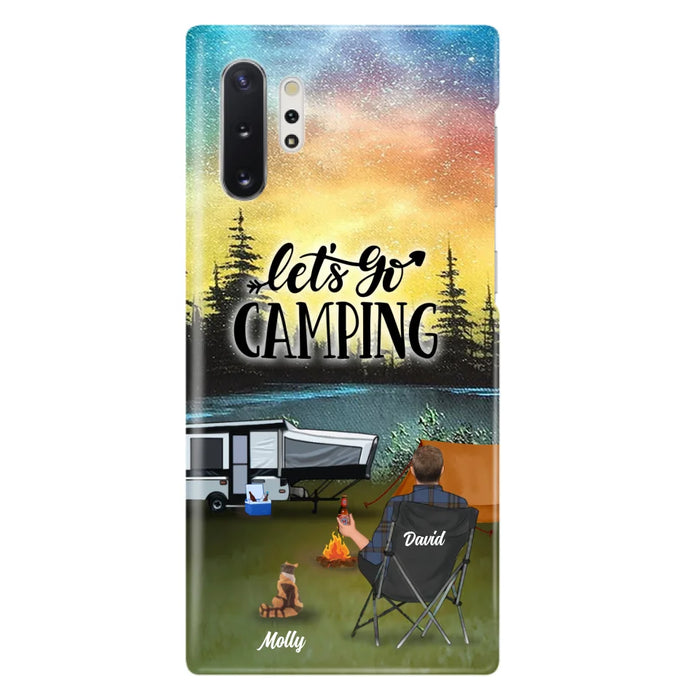 Custom Personalized Night Camping Phone Case - Solo/ Couple With Upto 6 Pets - Gift For Camping Lover - Let's Go Camping - Case For iPhone And Samsung