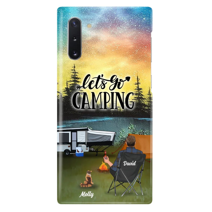 Custom Personalized Night Camping Phone Case - Solo/ Couple With Upto 6 Pets - Gift For Camping Lover - Let's Go Camping - Case For iPhone And Samsung