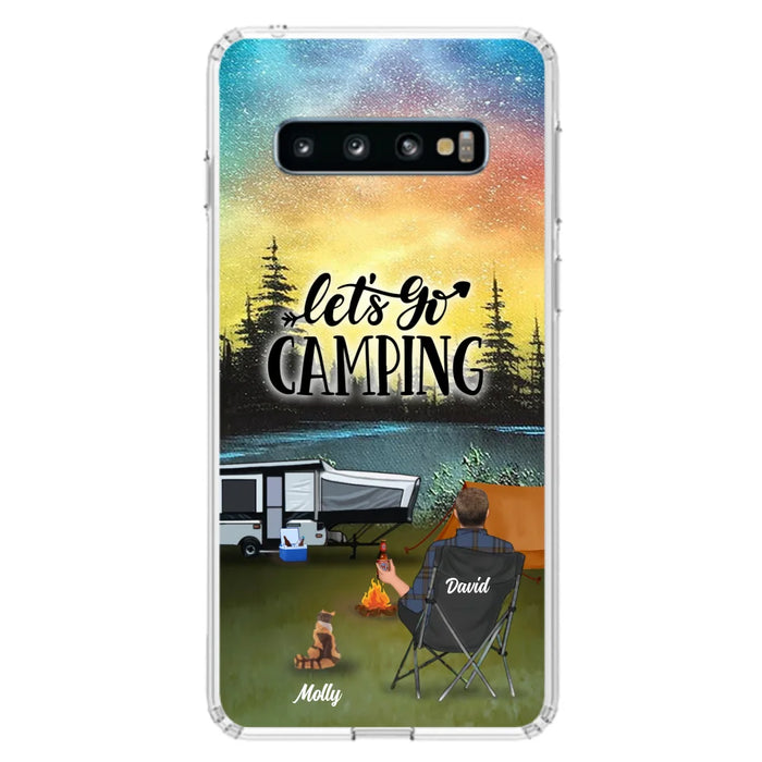 Custom Personalized Night Camping Phone Case - Solo/ Couple With Upto 6 Pets - Gift For Camping Lover - Let's Go Camping - Case For iPhone And Samsung